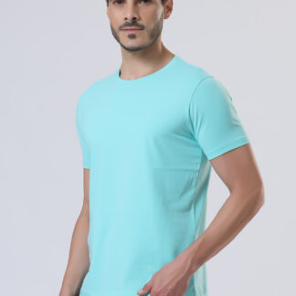Half Sleeve Round Neck T Shirts For Men - Aqua