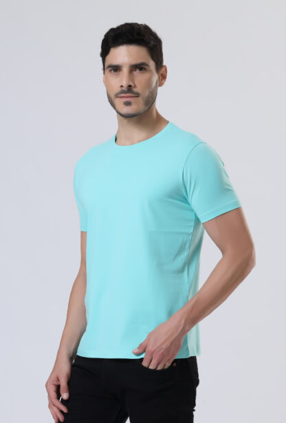 Half Sleeve Round Neck T Shirts For Men - Aqua