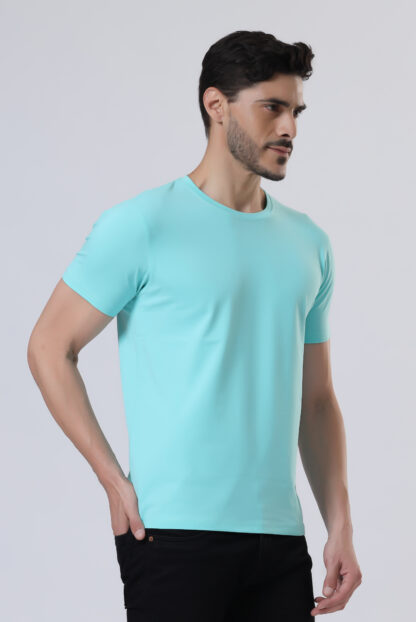 Half Sleeve Round Neck T Shirts For Men - Aqua - Image 2