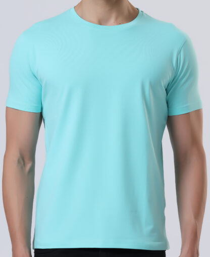 Half Sleeve Round Neck T Shirts For Men - Aqua - Image 6