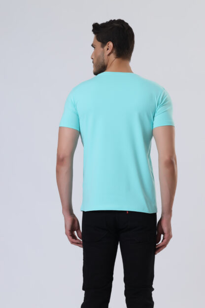 Half Sleeve Round Neck T Shirts For Men - Aqua - Image 5