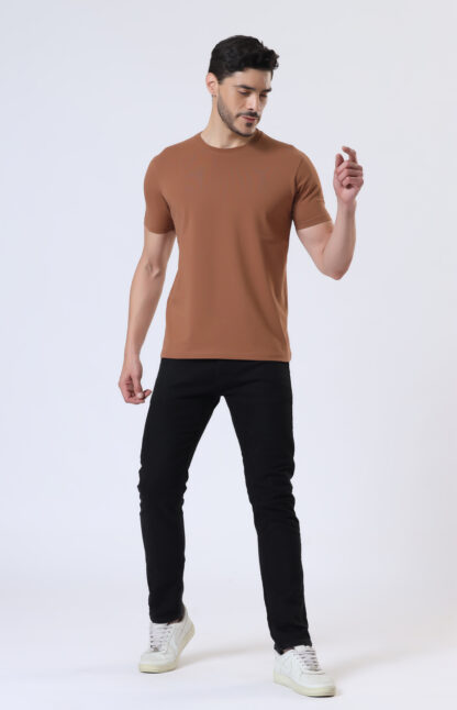 Half Sleeve Round T Shirt For Men - Brun Tan - Image 2