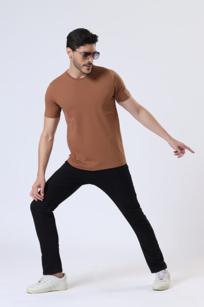 Half Sleeve Round T Shirt For Men - Brun Tan - Image 4