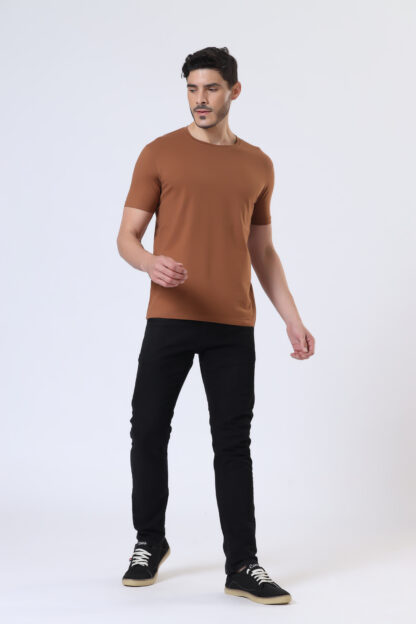 Half Sleeve Round Neck T Shirts For Men - Brun Tan - Image 3