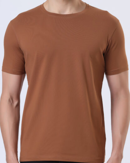 Half Sleeve Round Neck T Shirts For Men - Brun Tan - Image 4
