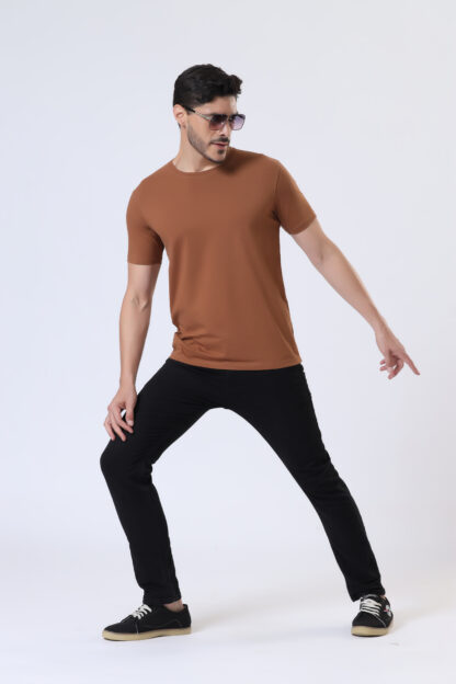 Half Sleeve Round Neck T Shirts For Men - Brun Tan - Image 6