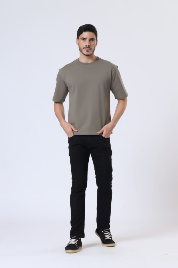 Looper Drop Shoulder Half Sleeve Round Neck T Shirts For Men - Charcoal Grey - Image 6