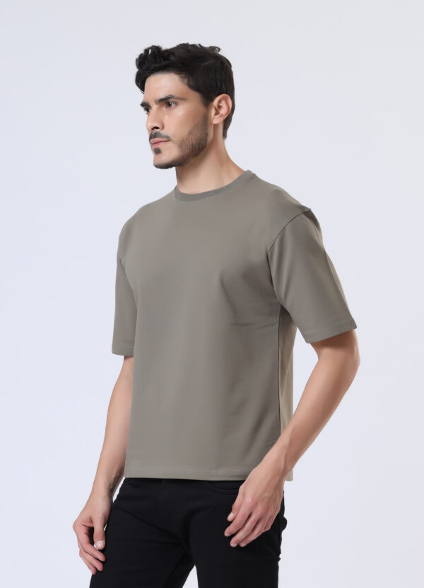 Looper Drop Shoulder Half Sleeve Round Neck T Shirts For Men - Charcoal Grey - Image 2
