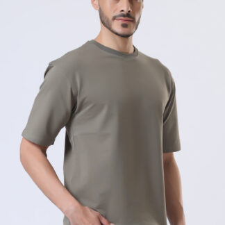 Looper Drop Shoulder Half Sleeve Round Neck T Shirts For Men - Charcoal Grey