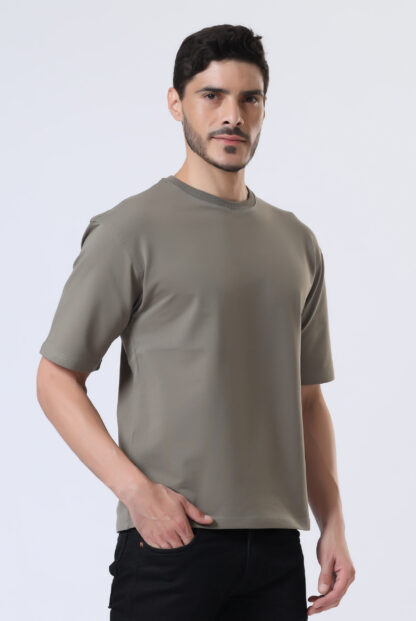 Looper Drop Shoulder Half Sleeve Round Neck T Shirts For Men - Charcoal Grey