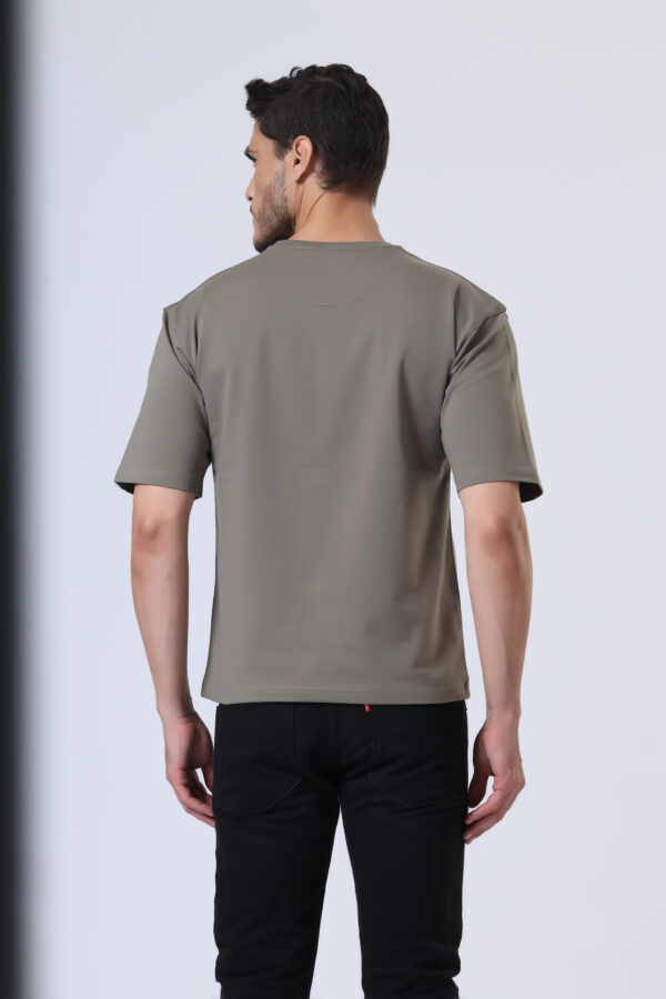 Looper Drop Shoulder Half Sleeve Round Neck T Shirts For Men - Charcoal Grey - Image 4