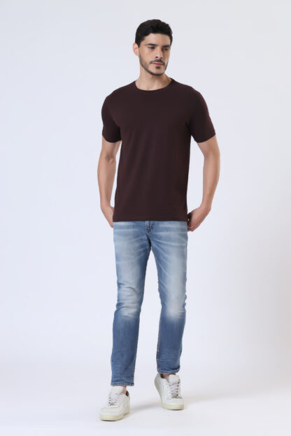 Half Sleeve Round Neck T Shirts For Men - Coffee Brown - Image 3