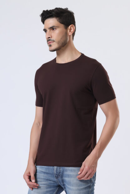 Half Sleeve Round Neck T Shirts For Men - Coffee Brown - Image 2