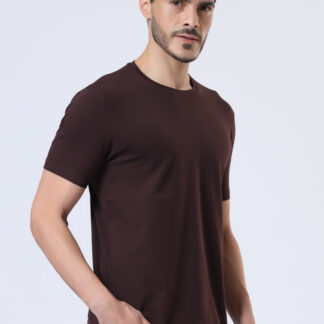 Half Sleeve Round Neck T Shirts For Men - Coffee Brown