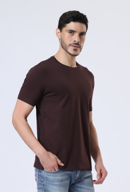Half Sleeve Round Neck T Shirts For Men - Coffee Brown