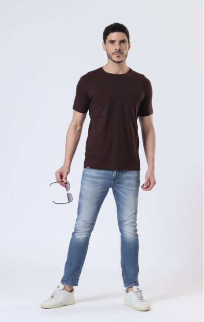 Half Sleeve Round Neck T Shirts For Men - Coffee Brown - Image 6