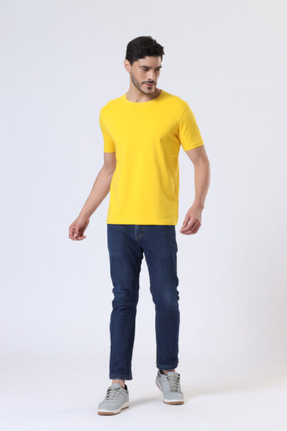 Half Sleeve Round T Shirt For Men - Dark Yellow - Image 3