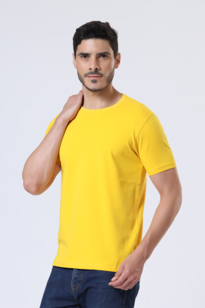 Half Sleeve Round T Shirt For Men - Dark Yellow
