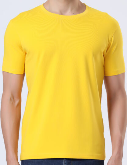 Half Sleeve Round T Shirt For Men - Dark Yellow - Image 5