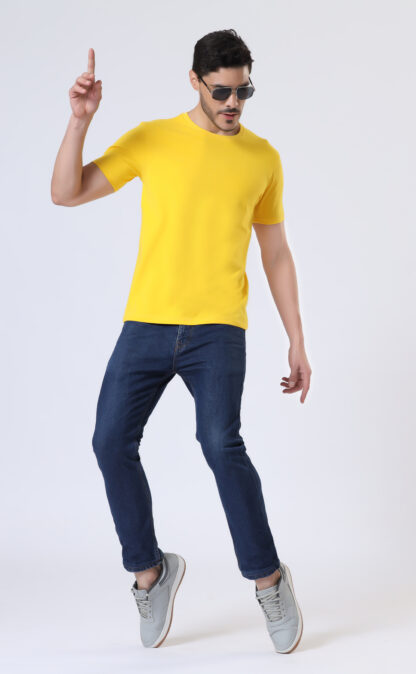 Half Sleeve Round T Shirt For Men - Dark Yellow - Image 6
