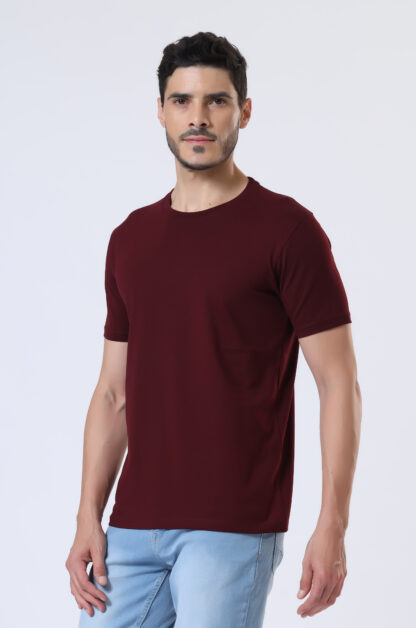 Half Sleeve Round T Shirt For Men - Deep Wine