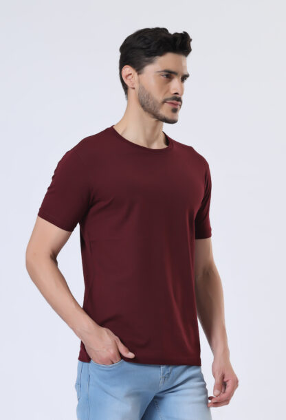 Half Sleeve Round T Shirt For Men - Deep Wine - Image 6