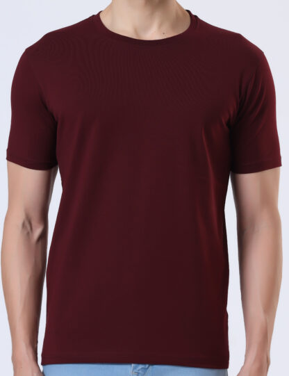 Half Sleeve Round T Shirt For Men - Deep Wine - Image 5