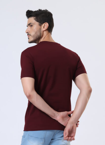 Half Sleeve Round T Shirt For Men - Deep Wine - Image 4
