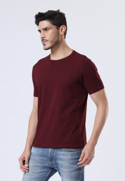 Half Sleeve Round Neck T Shirts For Men - Deep Wine - Image 2