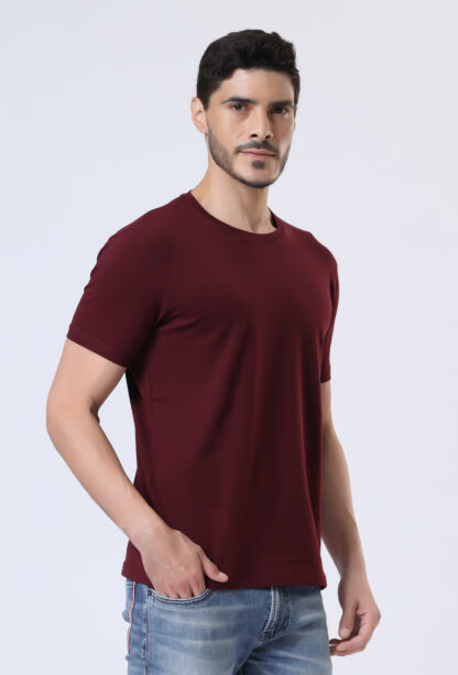 Half Sleeve Round Neck T Shirts For Men - Deep Wine