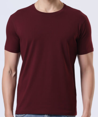 Half Sleeve Round Neck T Shirts For Men - Deep Wine - Image 4
