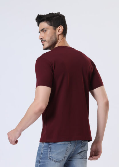 Half Sleeve Round Neck T Shirts For Men - Deep Wine - Image 5