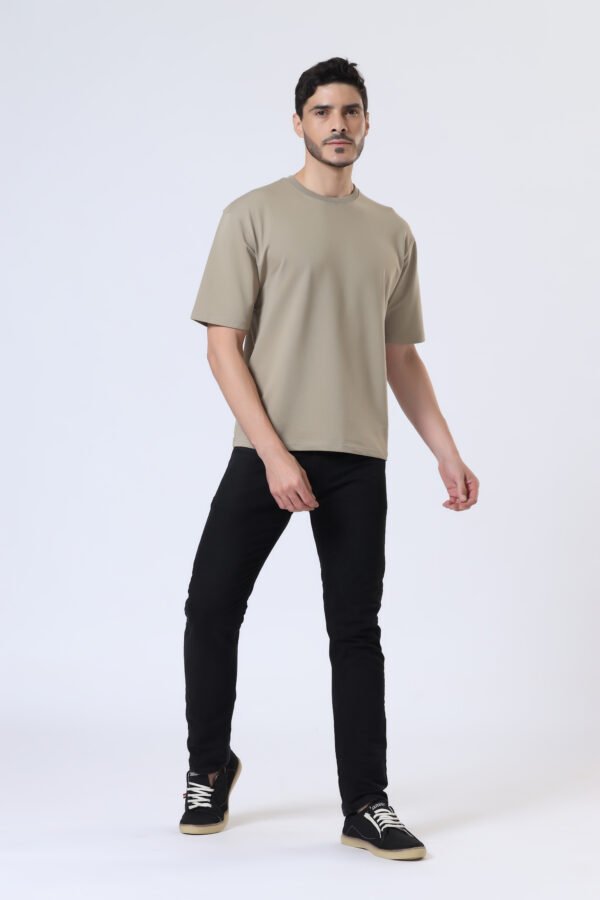 Looper Drop Shoulder Half Sleeve Round Neck T Shirts For Men - Desert Camel - Image 2