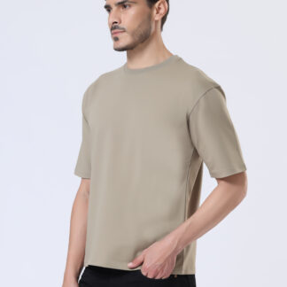 Looper Drop Shoulder Half Sleeve Round Neck T Shirts For Men - Desert Camel