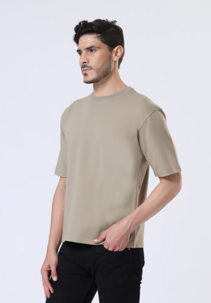Looper Drop Shoulder Half Sleeve Round Neck T Shirts For Men - Desert Camel