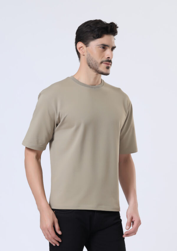Looper Drop Shoulder Half Sleeve Round Neck T Shirts For Men - Desert Camel - Image 3