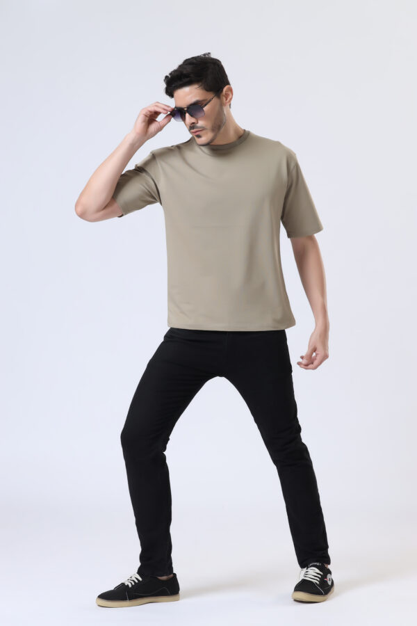 Looper Drop Shoulder Half Sleeve Round Neck T Shirts For Men - Desert Camel - Image 6