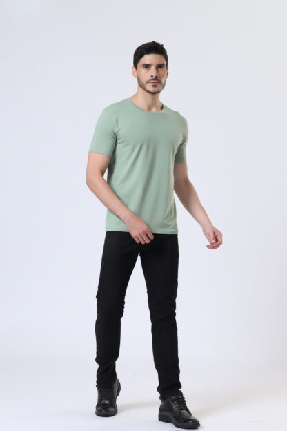 Half Sleeve Round Neck T Shirts For Men - Fossil Green - Image 3