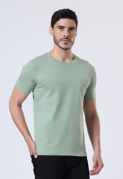 Half Sleeve Round Neck T Shirts For Men - Fossil Green - Image 4