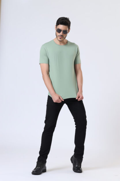 Half Sleeve Round Neck T Shirts For Men - Fossil Green - Image 2