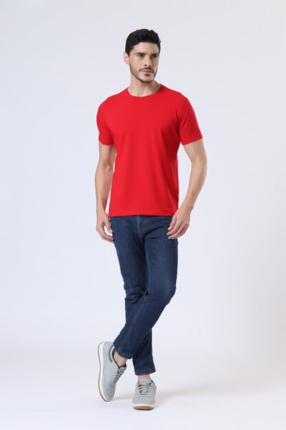 Half Sleeve Round T Shirt For Men - Heather Red - Image 5
