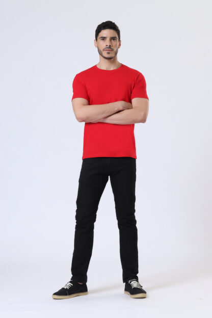 Half Sleeve Round Neck T Shirts For Men - Heather Red - Image 2
