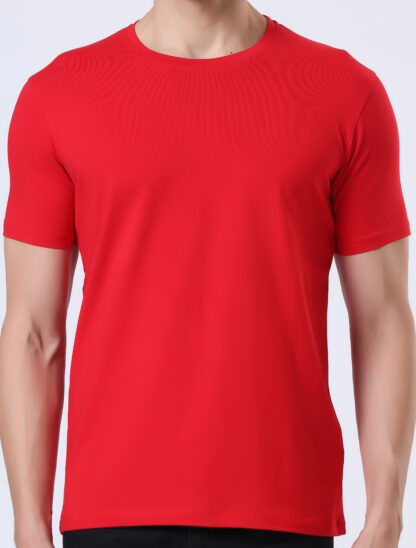 Half Sleeve Round Neck T Shirts For Men - Heather Red - Image 4