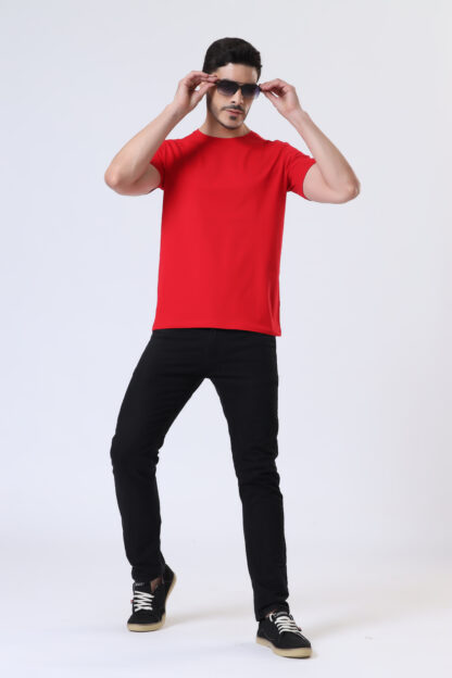 Half Sleeve Round Neck T Shirts For Men - Heather Red - Image 6