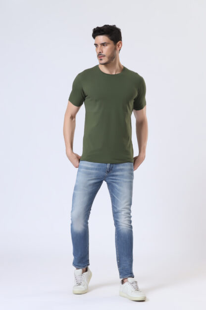Half Sleeve Round Neck T Shirts For Men - Juniper Olive - Image 5