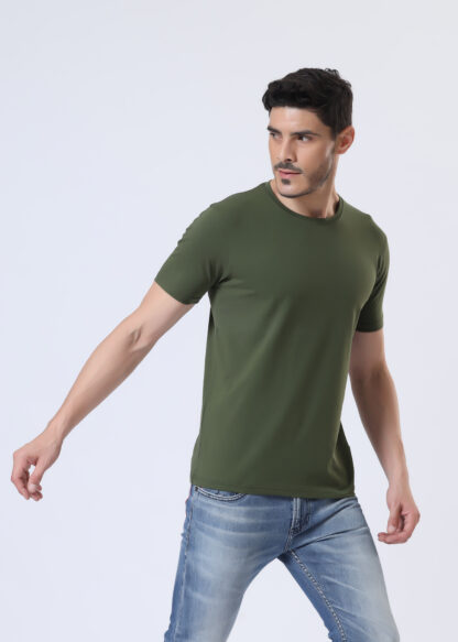 Half Sleeve Round Neck T Shirts For Men - Juniper Olive - Image 6