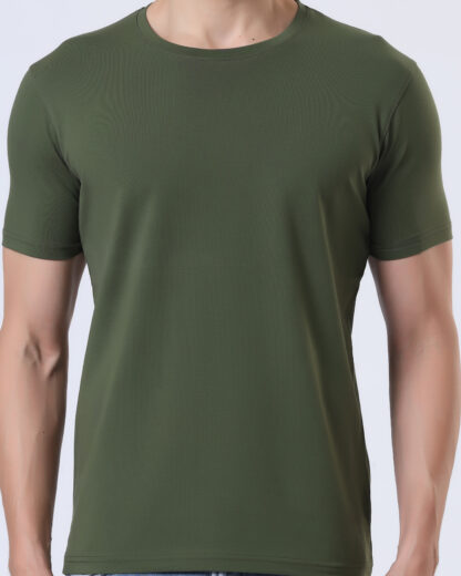 Half Sleeve Round Neck T Shirts For Men - Juniper Olive - Image 2