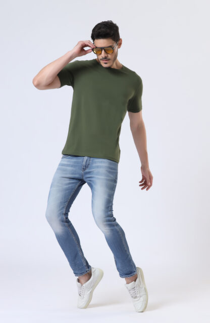 Half Sleeve Round Neck T Shirts For Men - Juniper Olive - Image 4