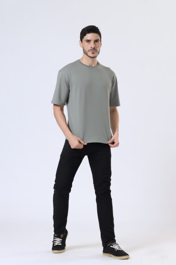 Looper Drop Shoulder Half Sleeve Round Neck T Shirts For Men - Juniper Olive - Image 3