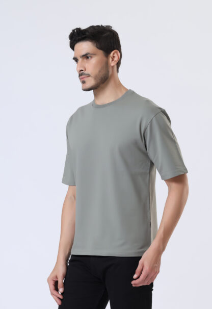 Looper Drop Shoulder Half Sleeve Round Neck T Shirts For Men - Juniper Olive